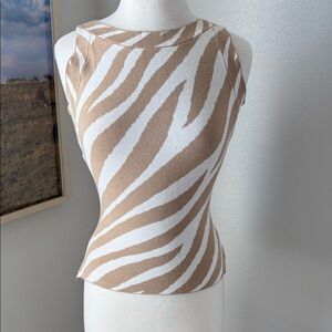 Ann Taylor Beige and White Zebra Tank Top